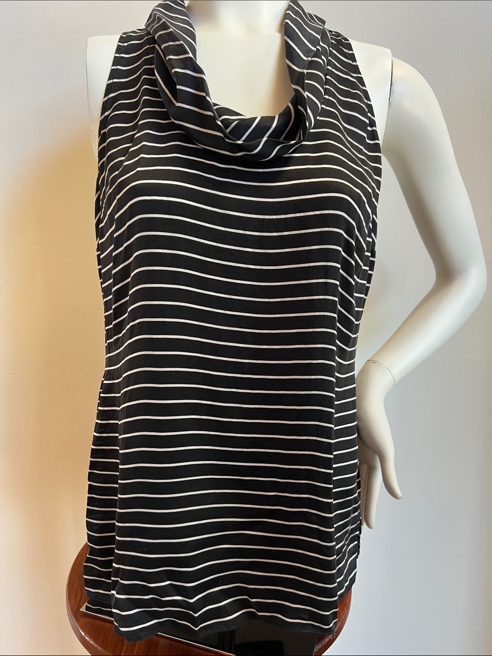 White House Black Market silk Black & White Striped Cowl Neck top